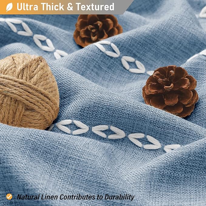 BTTN Boho Shower Stall Curtain - 36x72 Narrow Linen Ultra Thick Striped Tassel Fabric Shower Curtain Set with 6 Hooks, Half Modern Farmhouse Cottage Weighted Cloth Shower Curtains for Bathroom - Blue