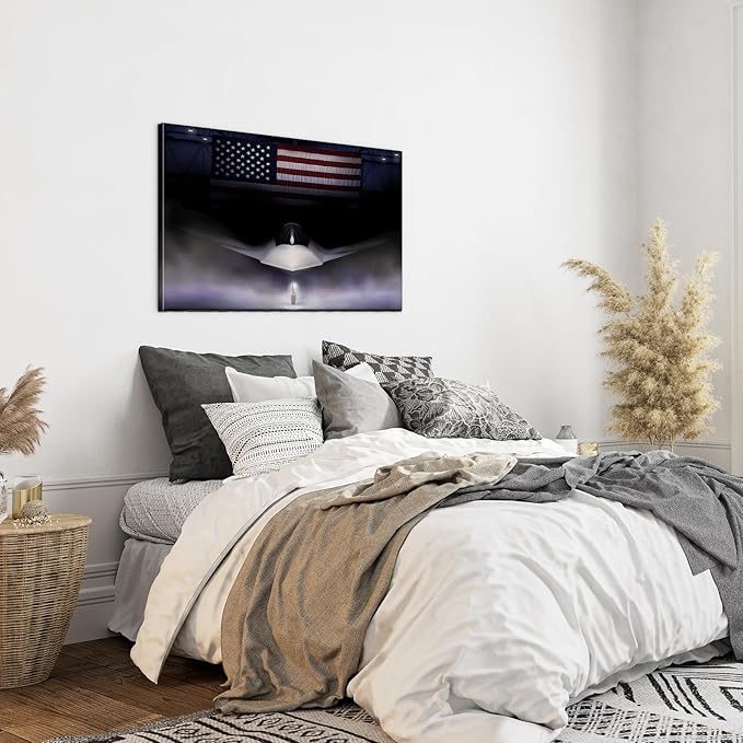F-47 Fighter Jet Canvas Wall Art with Inner wooden frame - Military Airplane Wall Art for Office & Game Room - Aviation Themed Jet Poster - Lightweight & Easy to Hang - 24x36 Inches