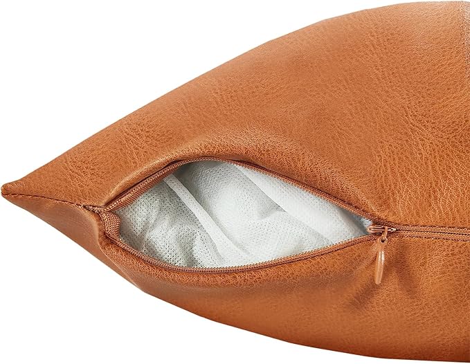 Faux Leather Throw Pillow Covers 18X18 Inch Outdoor Modern Farmhouse Solid Decorative Pillow Covers for Room Couch Living Bedroom Bed Sofa White&Brown Splicing