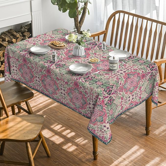Horaldaily Boho Bohemia Style Tablecloth 52×70 Inch Rectangular, Pink Vintage Country Rustic Farmhouse Magical Fall Orange Washable Seasonal Table Cover for Party Picnic Dinner Decor