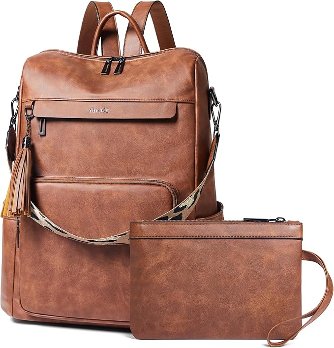 Shrrie Vegan Leather Laptop Backpack for Women 15.6 inch Work Backpack Fashion Travel Backpack Purse for Travel College Work