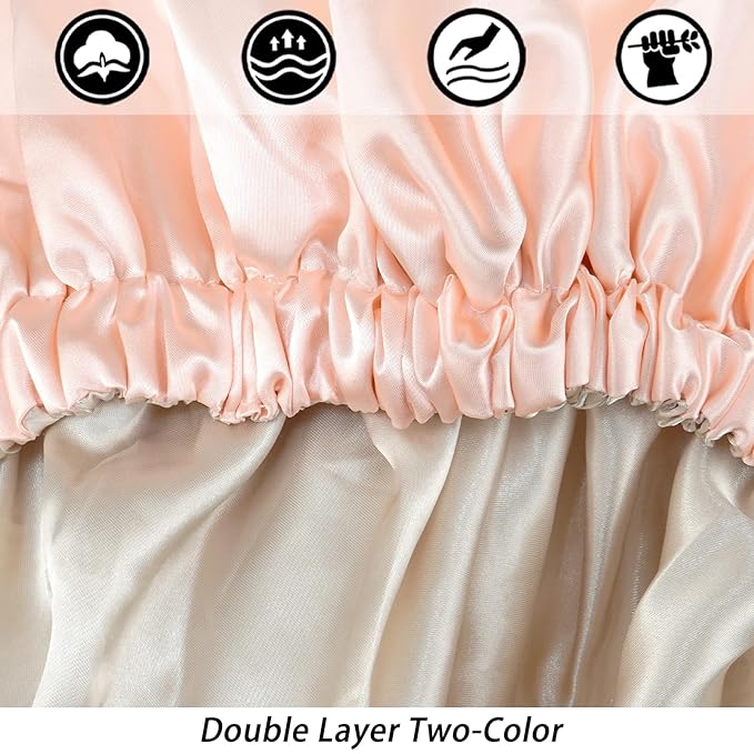 Satin Bonnet Silk Bonnet Hair Bonnet for Sleeping-Slouchy Beanie Hat Satin Sleep Cap for Women's Natural & Curly Hair(Peach Beige)