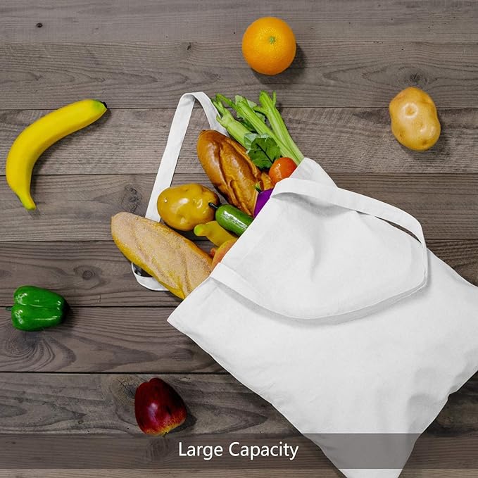 TOPDesign 6-Pack Economical 16"x15" White Cotton Tote Bag, Lightweight Medium Reusable Grocery Shopping Cloth Bags, Suitable for DIY, Advertising, Promotion, Gift, Activity