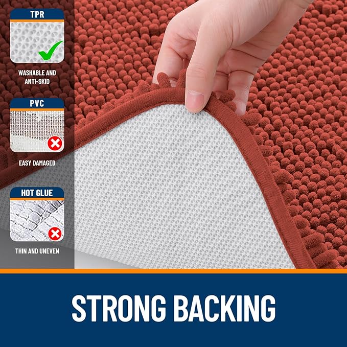 OLANLY Bathroom Rugs 36x24, Extra Soft Absorbent Chenille Bath Rugs, Rubber Backing Quick Dry, Machine Washable Bath Mats for Bathroom Floor, Tub and Shower, Home Decor Accessories, Rustic Terracotta