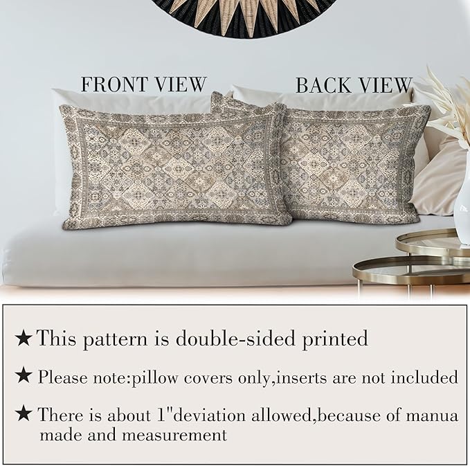 Boho Floral Throw Pillow Covers 12x20 inch Set of 2,Boho Rug Geometric Floral Pattern Decor Double Sided Pattern Cushion Cover Soft Pillow Case Living Sofa Room Bed Square Pillow Cover