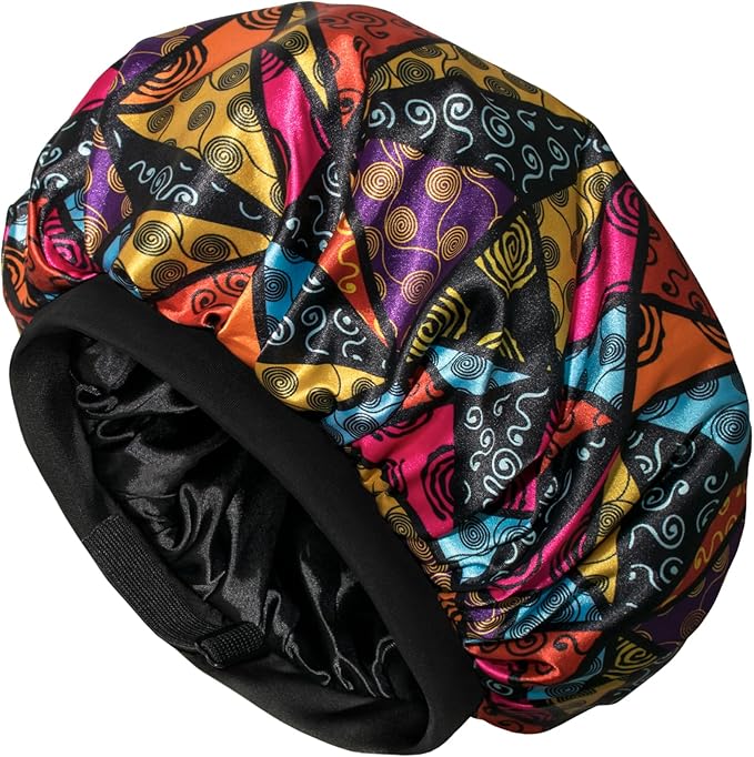 Satin Bonnet Adjustable Sleeping Silk Bonnet Black Women Men Double Layer Satin Silk Sleep Cap Hair Wrap Large Curly Hair