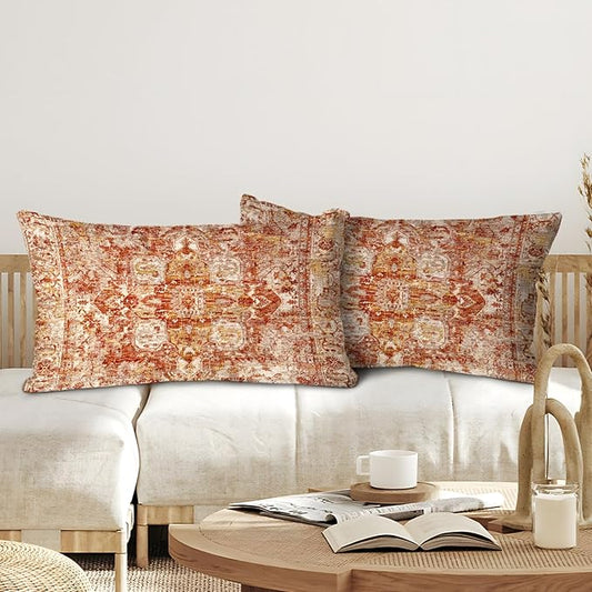 Boho Throw Pillow Covers 12x20 inch Set of 2,Boho Vintage Carpet Pattern Antique Ethnic Decor Double Sided Pattern Cushion Cover Soft Pillow Case Living Sofa Room Bed Square Pillow Cover