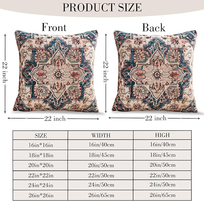 Boho Throw Pillow Covers 22x22 inch Set of 2,Boho Vintage Carpet Pattern Antique Ethnic Decor Double Sided Pattern Cushion Cover Soft Pillow Case Living Sofa Room Bed Square Pillow Cover