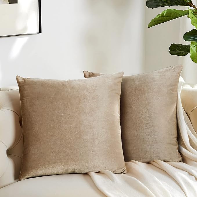 GIGIZAZA Decorative Throw Pillow Covers 16x16, Natural Beige Soft Pillow Covers Velvet, Set of 4 Decor Square Cushion Covers
