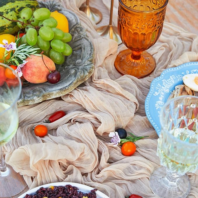 DOLOPL Beige Cheesecloth Table Runner - 10FT Gauze Sheer Centerpiece Decorations for Wedding & Baby Shower