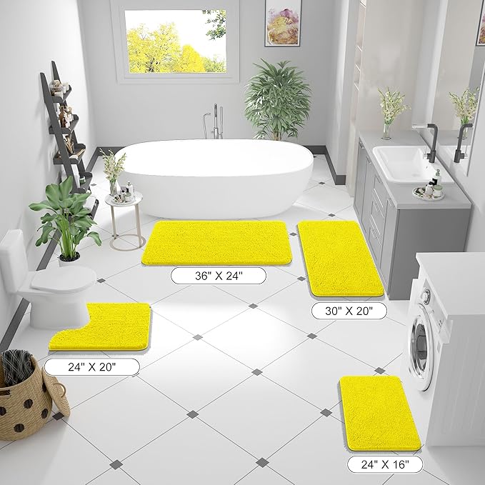 OLANLY Bathroom Rugs 24x16, Extra Soft Absorbent Chenille Bath Rugs, Rubber Backing Quick Dry, Machine Washable Bath Mats for Bathroom Floor, Tub and Shower, Home Decor Accessories, Lemon Yellow