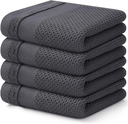 Homaxy 100% Cotton Waffle Weave Kitchen Towels, 13 x 28 Inches Super Absorbent and Machine Washable Dish Towels for Drying Dishes, 4-Packs, Dark Grey