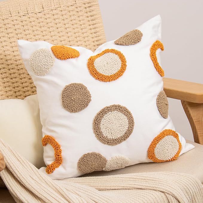 lifein 18x18 Pillow Covers-Throw Pillow Cover,Tufted Boho Jacquard Pillow Covers,Farmhouse Decorative Pillow Cover,Pillow Cases for Gift,Couch,Sofa,Bed,Chair,Living Room,Home Decor(18x18inch)