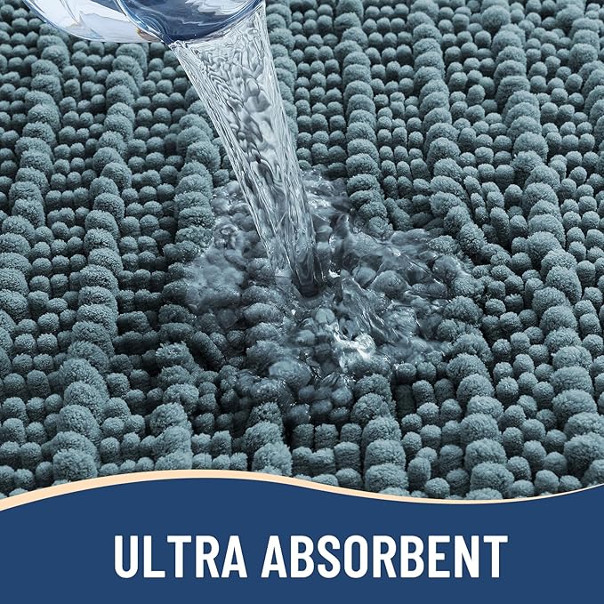 Arotive Luxury Chenille Bathroom Rug Mat, Extra Soft Thick Absorbent Shaggy Bath Rugs, Non-Slip Machine Wash Dry, Plush Bath Mats for Bathroom, Shower and Tub, 34x21, Smoky Gray