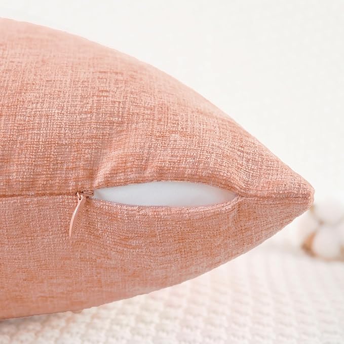 CaliTime Throw Pillow Covers Decorative 16 X 26 Inches Pack of 2 Cozy Chenille Cushion Cases for Couch Sofa Bed Living Room Home Dusty Pink