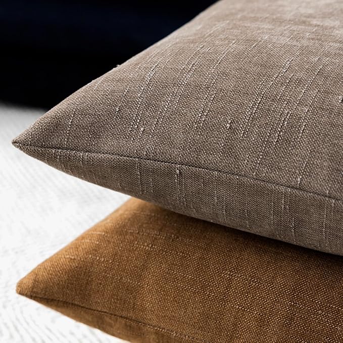 Foindtower Pack of 2 Soft Textured Chenille Throw Decorative Pillow Covers Square Accent Solid Cushion Cover Cozy Farmhouse Pillow Case with Zipper for Couch Sofa Bedroom Living Room 26x26 Inch, Taupe