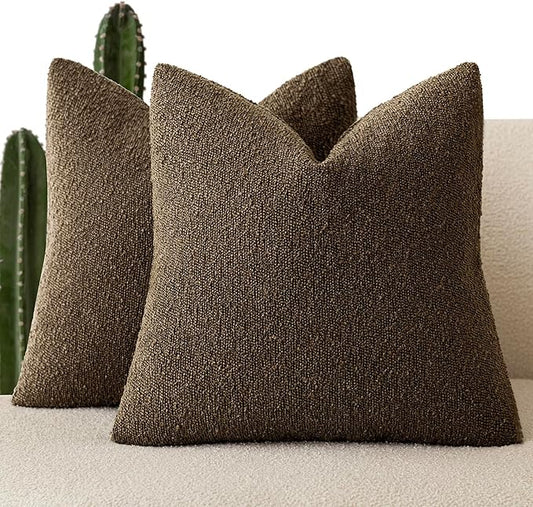 Foindtower Pack of 2, Decorative Textured Boucle Throw Pillow Covers Accent Solid Pillow Cases Cozy Soft Couch Cushion Case for Chair Sofa Bedroom Living Room Home Decor 22x22 Inch Chocolate