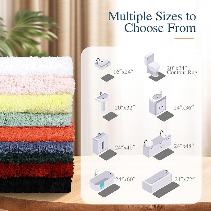 Walensee Bathroom Rug Non Slip Bath Mat (16 x 24, Aqua) Water Absorbent Soft Microfiber Shaggy Bathroom Mat Machine Washable Bath Rug Thick Plush Rugs for Shower