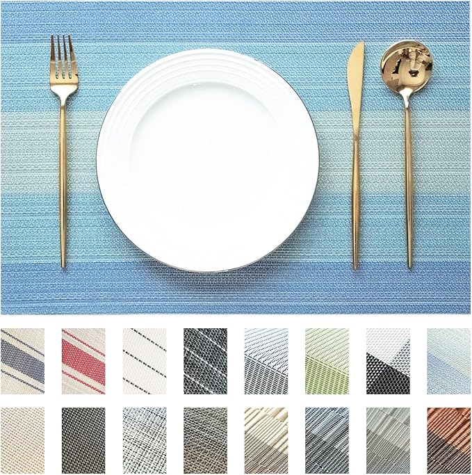 Placemats Set of 12 Vinyl/Plastic Woven Place Mats for Kitchen Table Indoor/Outdoor Washable Placemat Wipeable Dining Table Mats (Ocean Geode,12)