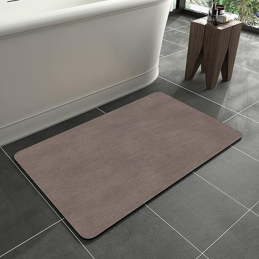 MontVoo -Bath Mat Rug-Rubber Backing Non Slip Quick Dry Absorbent Thin Bathroom Rugs Fit Under Door-Faux Suede Surface Bathroom Floor Mats-Shower Rug for in Front of Bathtub Shower Brown 20"x32"