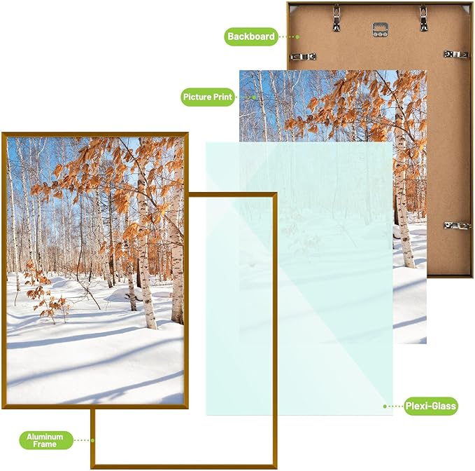 Golden State Art, 13x19 Aluminum Picture Frame, Bronze Metal Thin Poster Frames for 13 x 19 inch Photo, Acrylic Front, Wall Hook for Horizontal or Vertical Display, 3 Pack