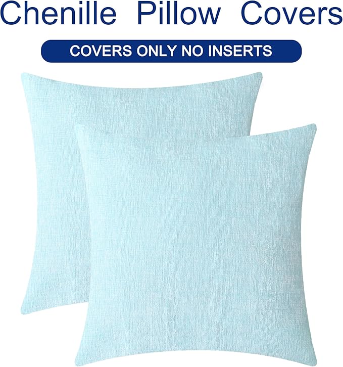 CaliTime Throw Pillow Covers Decorative 16 X 16 Inches Pack of 2 Cozy Chenille Cushion Cases for Couch Sofa Bed Living Room Home Light Blue Grey