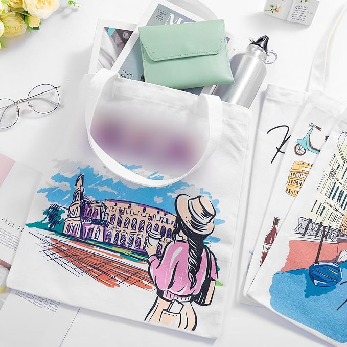 Paterr 4 Pcs City Souvenir Tote Bag-New York Chicago Seattle Los Angeles Boston San Francisco Paris Italy Las Vegas Nashville