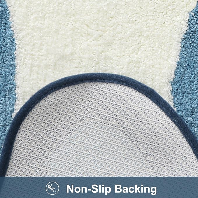 HAOCOO Bathroom Rugs 18x25 inch, Extra Soft Non Slip Blue Irregular Shape Bath Rugs, Microfiber Absorbent Washable Small Rug Bath Mats for Bathroom Floor Door Mat Tub Shower