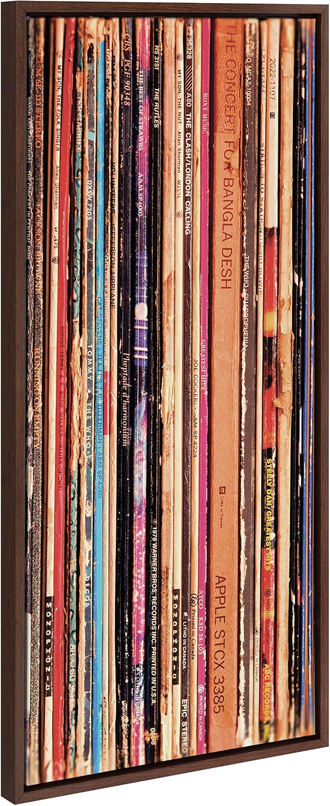 Kate and Laurel Sylvie 33RPM Framed Canvas Wall Art by Robert Cadloff of Bomobob; 18 x 40; Brown; Decorative Music Art for Wall