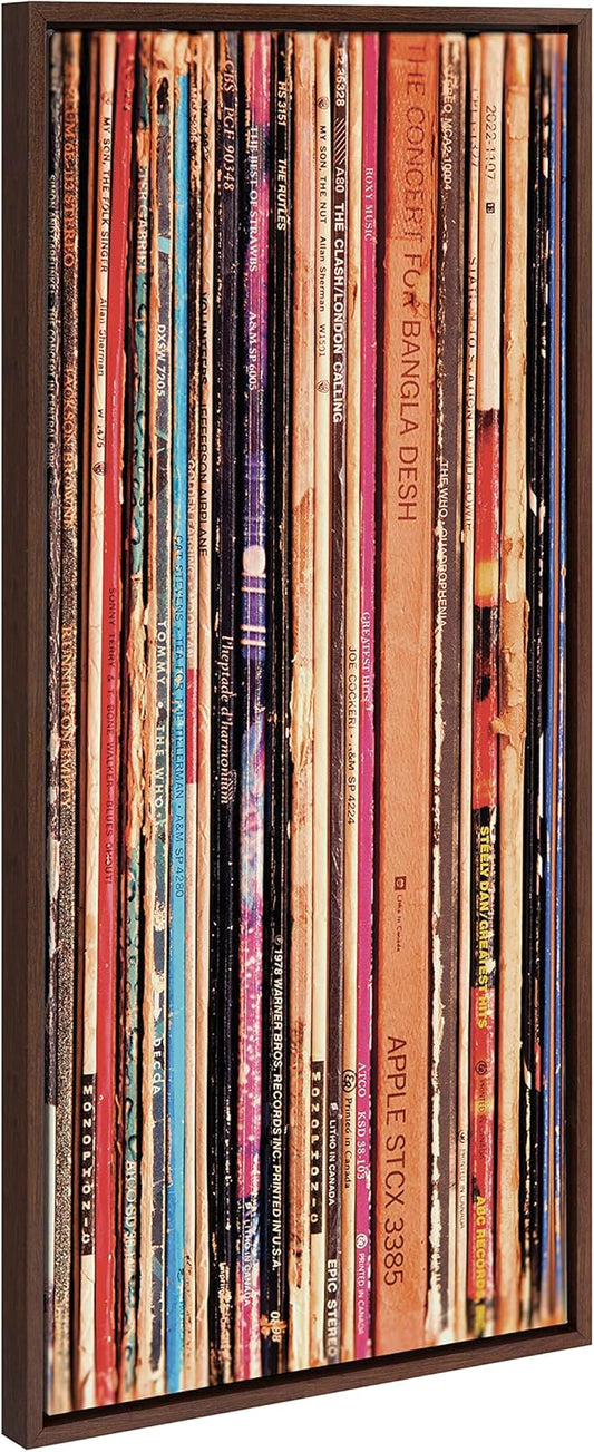 Kate and Laurel Sylvie 33RPM Framed Canvas Wall Art by Robert Cadloff of Bomobob; 18 x 40; Brown; Decorative Music Art for Wall