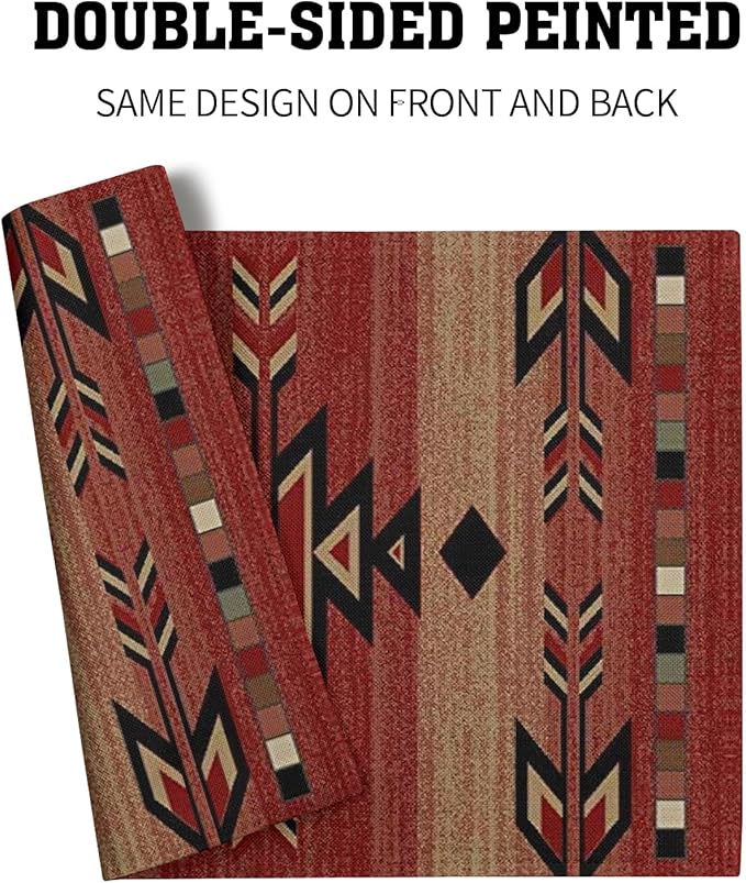 Giwawa Southwestern Placemats Set of 4 Rusty Red Tribal Geometric Decorative Table Mat Antique Native American Heat Resistant Washable Place Mats 12x18Inch for Dining Kitchen Farmhouse Decor