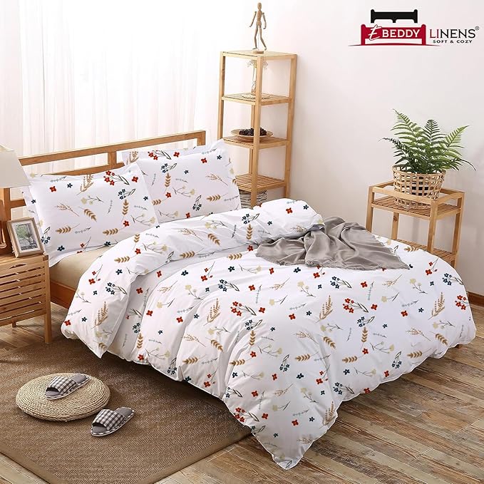 eBeddy Linens Luxury 800 TC Ultra Silky Soft Egyptian Cotton Oversized King 120x98 Size 3-Pieces Printed Duvet Cover Zipper Closure & Corner Ties Durable and Fade Resistant Flower Print