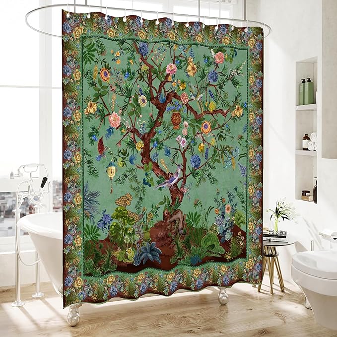 Bohemian Bathroom Curtain Colorful Boho Floral Print Beautiful Bright Polyester Fabric Cloth Shower Curtain for Bathroom Decoration, 72"x72"