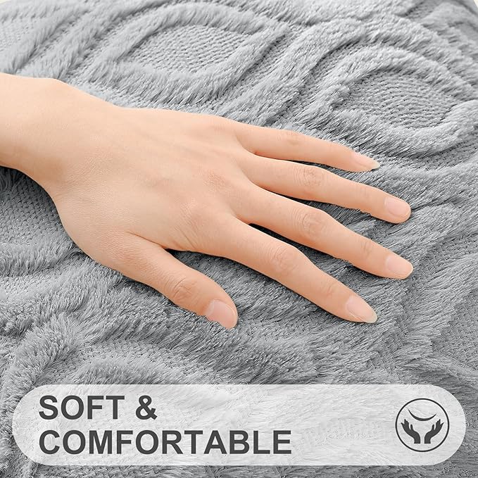 decorUhome Fall Throw Pillow Covers 18x18 Inch Set of 2, Soft Plush Decorative Faux Fur Grey Solid Couch Pillow Covers, Accent Farmhouse Neutral Square Euro Pillow Cases for Sofa Bed Living Room