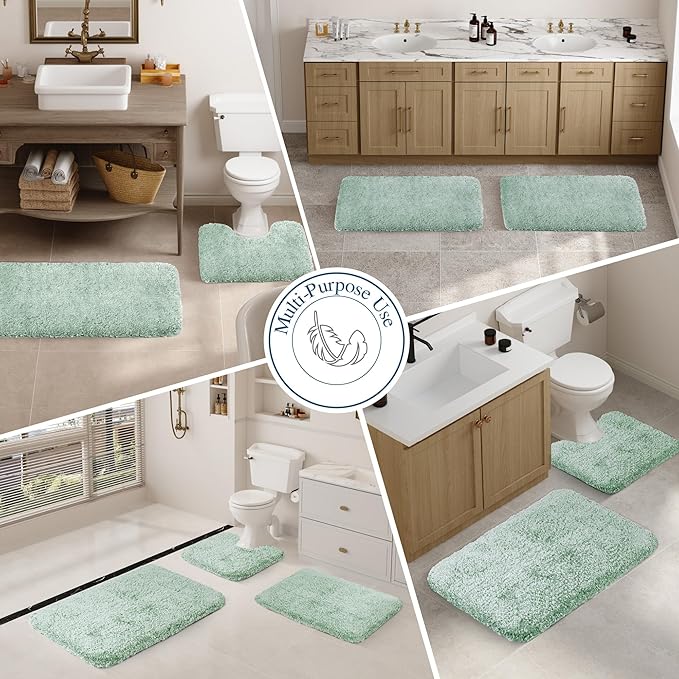 Walensee Bathroom Rug Non Slip Bath Mat (16 x 24, Aqua) Water Absorbent Soft Microfiber Shaggy Bathroom Mat Machine Washable Bath Rug Thick Plush Rugs for Shower