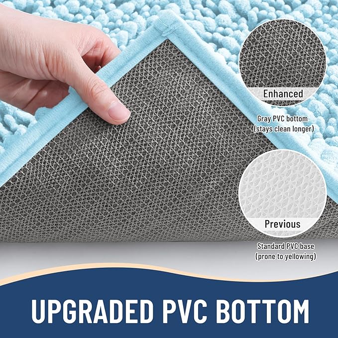 Arotive Luxury Chenille Bathroom Rug Mat, Extra Soft Thick Absorbent Shaggy Bath Rugs, Non-Slip Machine Wash Dry, Plush Bath Mats for Bathroom, Shower and Tub, 47x24, Blue