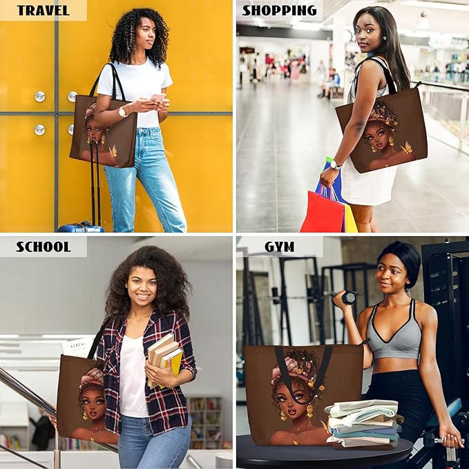 African American Black Women Tote Bag Black Girl Magic Shoulder Handbag For Work Travel Beach Shopping