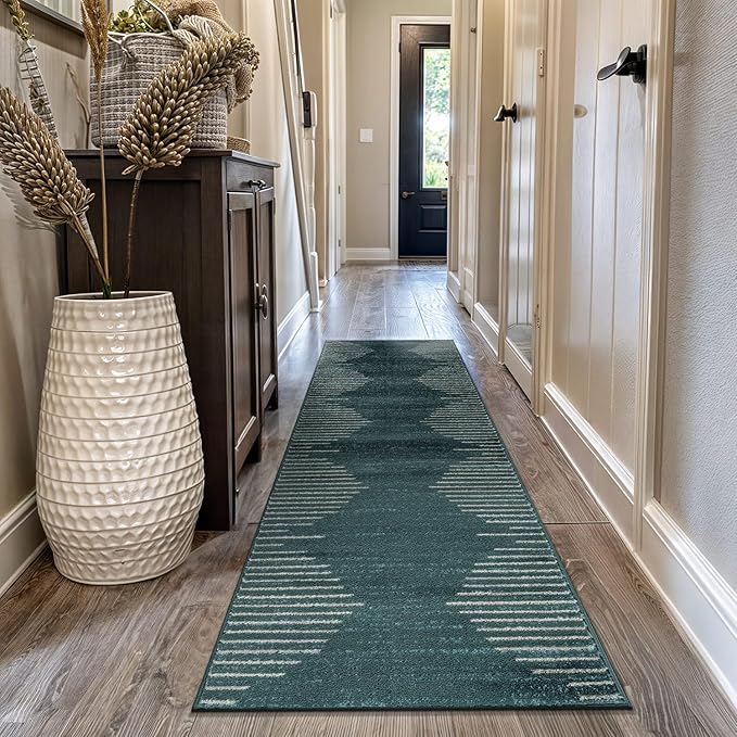 Rugshop Bohemian Stripe Stain Resistant High Traffic Living Room Kitchen Bedroom Dining Home Office Area Rug 2' x 7' Teal