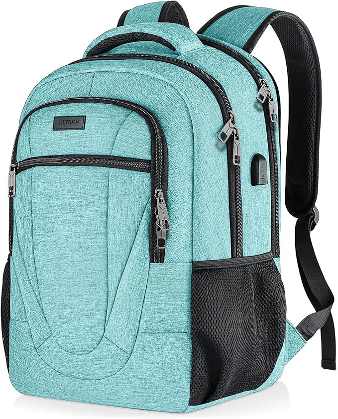 BIKROD Teal Backpack for Women and Men, Extra Large School Backpacks for Teens, Water Resistant Back Pack with USB Charging Port Fits 17 Inch Laptop, Business Anti Theft Durable Computer Bag Gifts