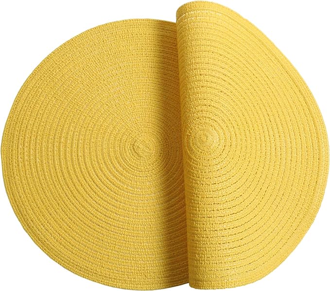 SHACOS Round Braided Placemats Set of 4 Washable Kitchen Table Place Mats Doilies Table Mats for Home Wedding Party Dining Table Decor (Yellow, 4)