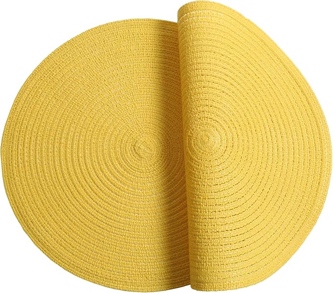 SHACOS Round Braided Placemats Set of 6 Kitchen Place Mats 15 inch Round Table Mats for Dining Tables Washable (Yellow, 6)
