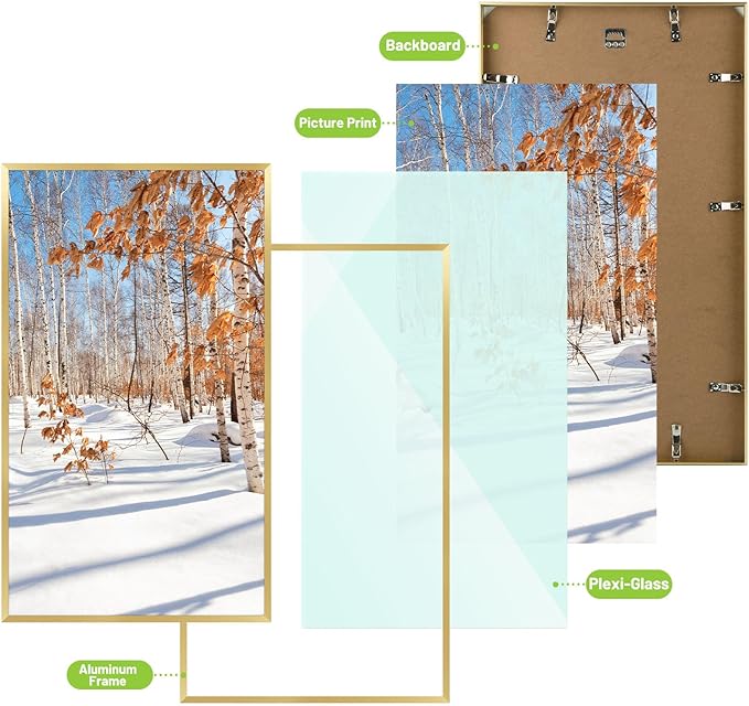 Golden State Art, A1 Aluminum Picture Frame, Gold Metal Thin Poster Frames for 23.4x33.1 inch Photo, Acrylic Front, Wall Hook for Horizontal or Vertical Display, 3 Pack
