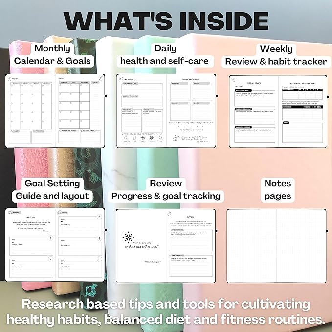 Life & Apples Wellness Journal Planner – Food Log, Fitness Tracker, Habit Tracker, Weight Loss Journal for Diet Tracking and Health Goals, Undated, Size A5, Leopard