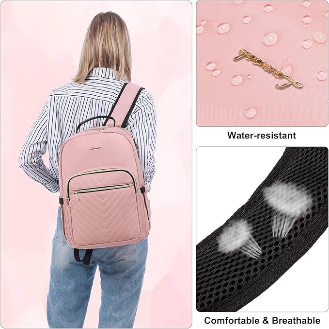 LOVEVOOK Laptop Backpack for Women 15.6 inch,Cute Womens Travel Purse,Professional Laptop Computer Bag,Waterproof Work Business College Teacher Bags Carry on Backpack with USB Port,Pink
