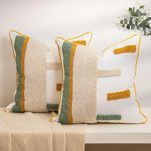 lifein 18x18 Pillow Covers Set of 2-Throw Pillow Cover,Tufted Boho Jacquard Pillow Covers,Farmhouse Decorative Pillow Cover,Pillow Cases for Gift,Couch,Sofa,Bed,Chair,Living Room,Home Decor(18x18inch)