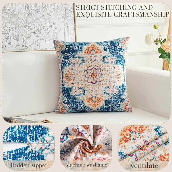 Boho Throw Pillow Covers 26x26 inch Set of 2,Boho Vintage Carpet Pattern Antique Ethnic Decor Double Sided Pattern Cushion Cover Soft Pillow Case Living Sofa Room Bed Square Pillow Cover