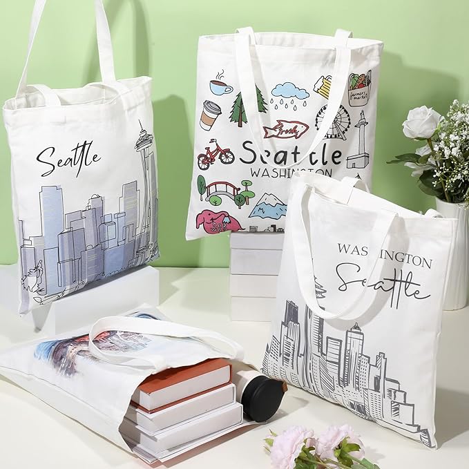 Paterr 4 Pcs City Souvenir Tote Bag-New York Chicago Seattle Los Angeles Boston San Francisco Paris Italy Las Vegas Nashville