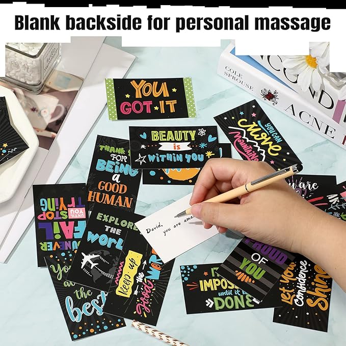 Outus 120 Pcs Motivational Encouragement Quote Cards - Inspirational Kindness Appreciation Gratitude Business Mini Notes, 30 Styles, 3.5 x 2 Inch (Dark Style)