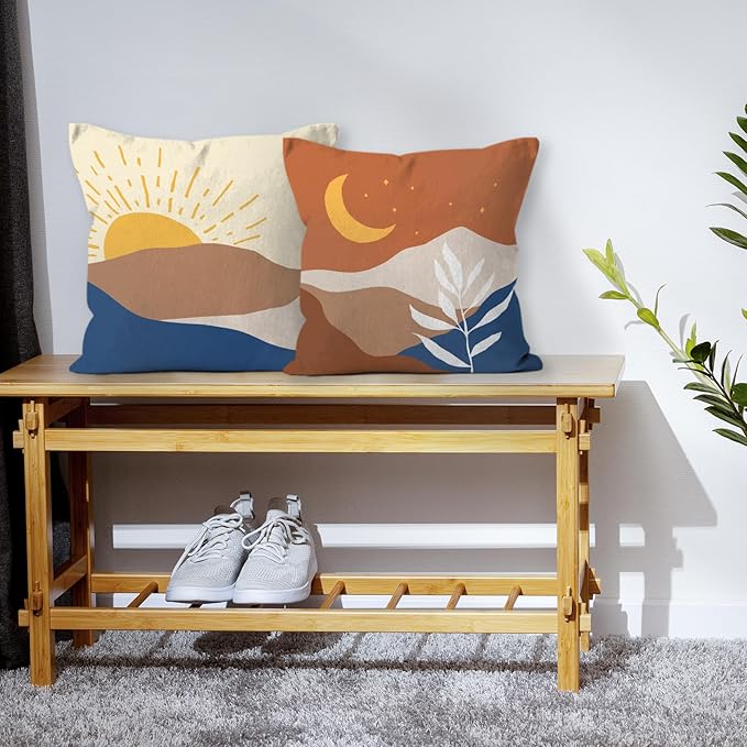 HIWX Boho Pillow Covers, Boho Sun Moon Mountains Decorative Pillowcase Throw Pillow Cover 18x18,Boho Throw Pillows,Boho Sun Desert for Sofa Bed Room Home Bedroom Decor Set of 2 Pillow Case（Orange）