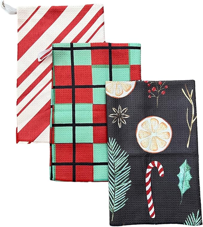 || 3 Pack|| Double Sided Dish Towels || Waffle Weave Microfiber|| Highly Absorbent || Hanging Loop || Dish Cloths || Modern || Designer Prints